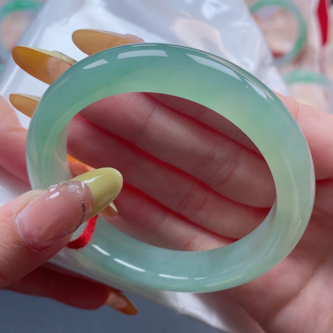 未镶嵌手镯翡翠54.4冰绿芙蓉 翠色欲滴 抢手货 42号