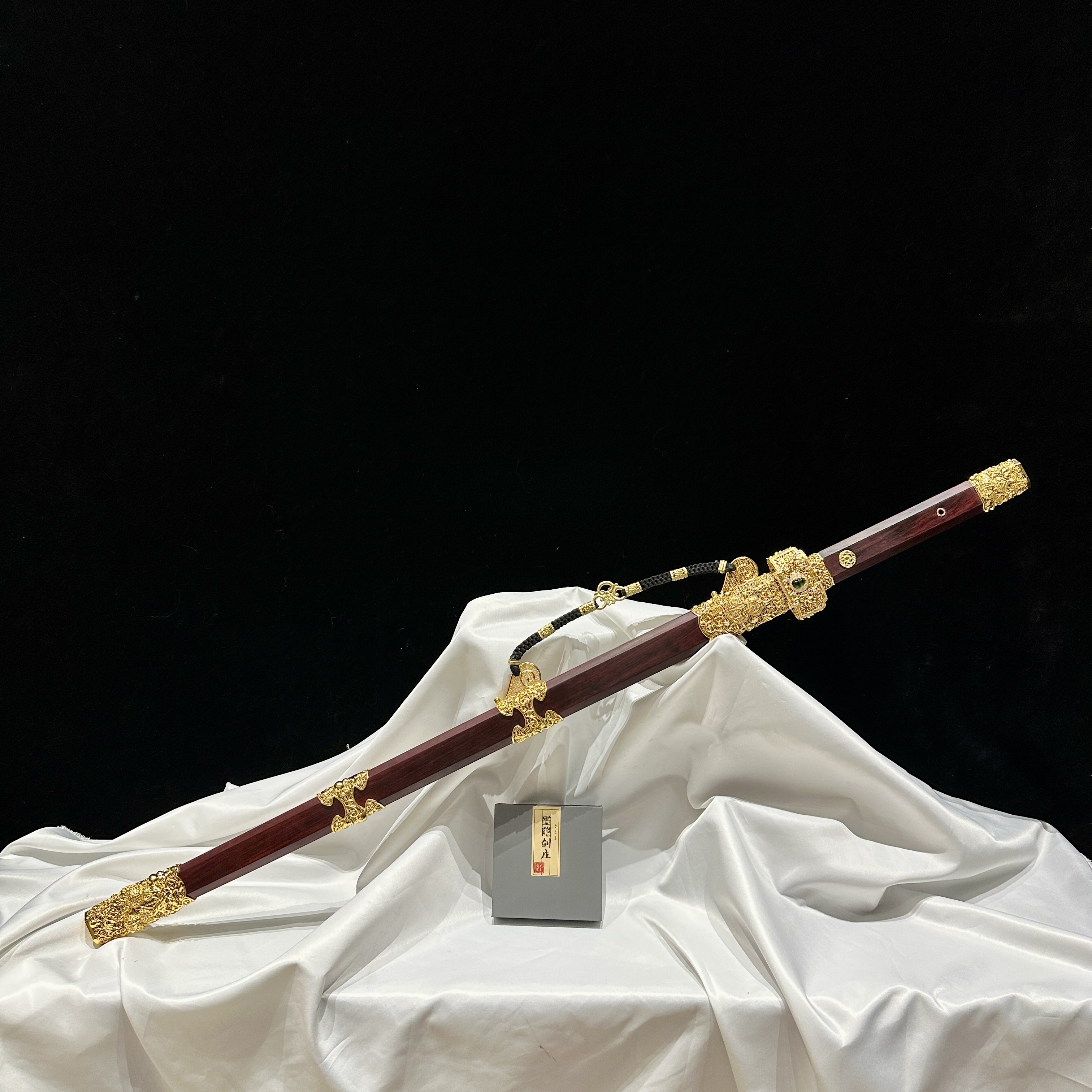 【璟天】I福禄唐剑 大马s羽毛纹 花丝鎏金 大叶紫檀 典藏未开刃