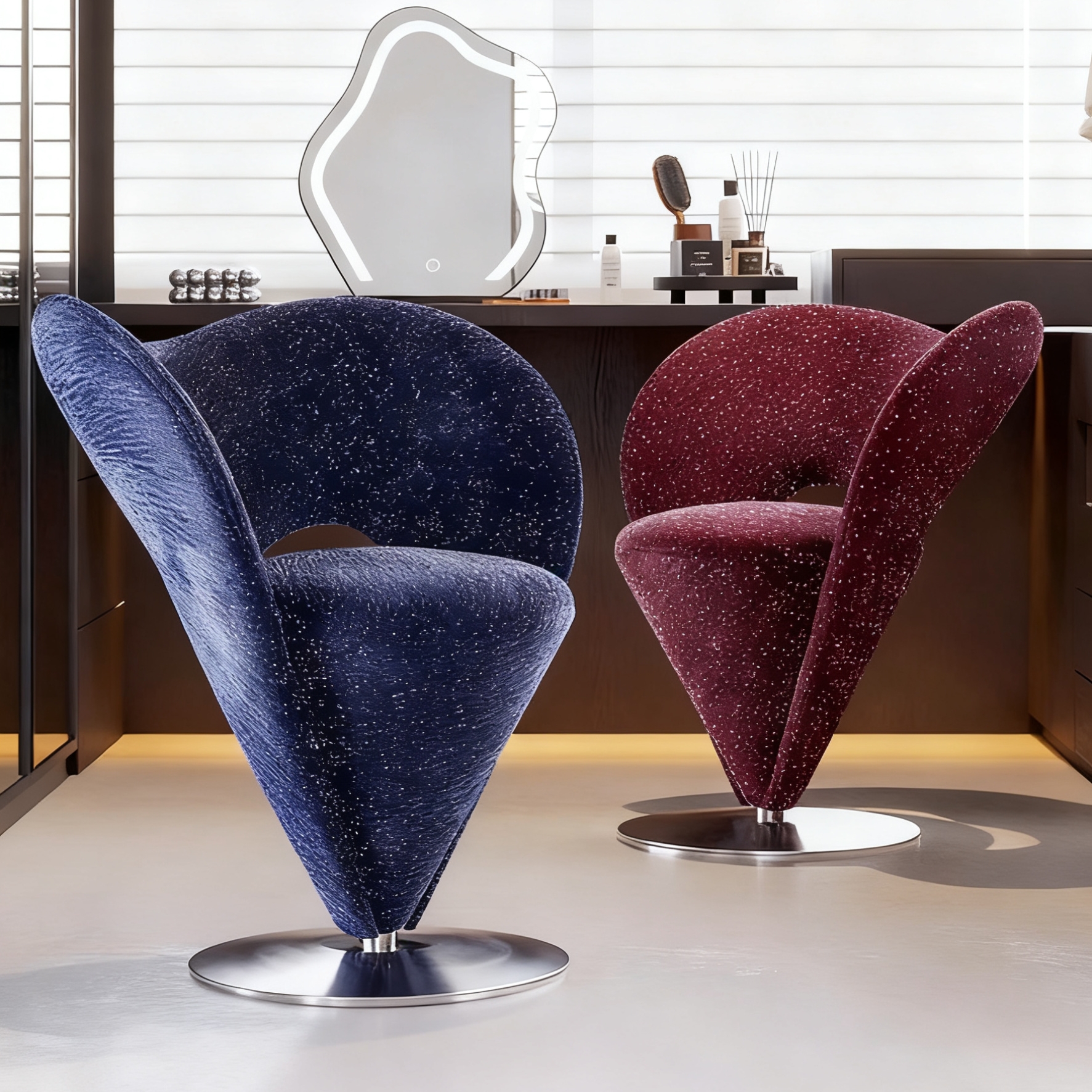 法式极简化妆椅高级感设计师轻奢卧室梳妆台椅子衣帽间旋转靠背椅