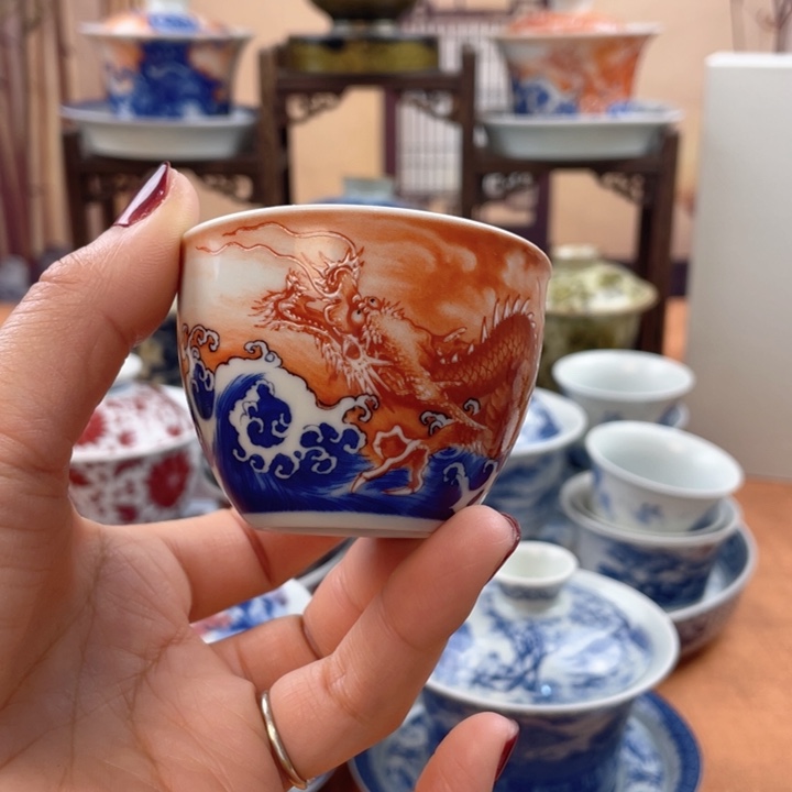 陶摆件鱼化龙客杯杯