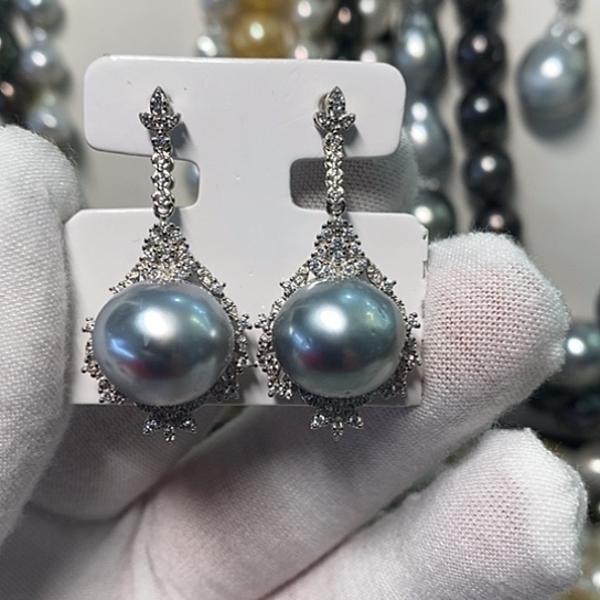 海水珍珠耳饰银S925镶嵌13-14