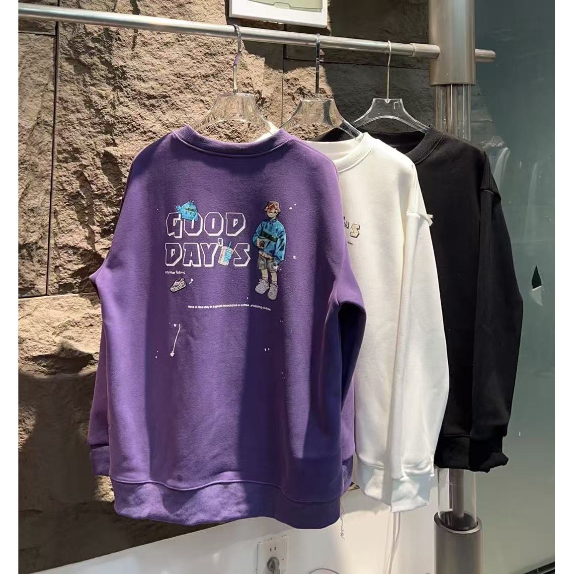 97022 潮牌简约休闲时尚百搭加绒圆领卫衣