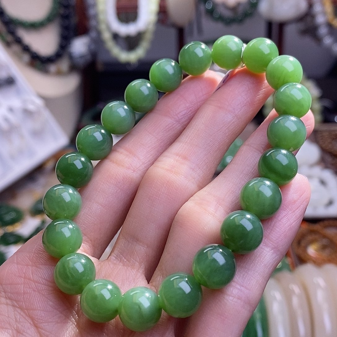 和田玉碧玉手串9.5MM未镶嵌