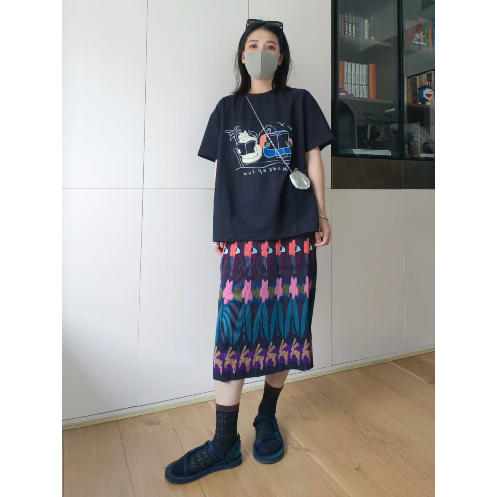 【阅读者】夏日绝美穿搭洋气减龄小个子宽松印花t恤百褶裙两件套