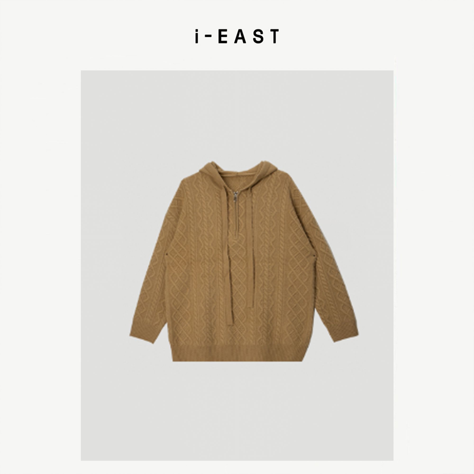 i-EAST 松茶情书~交叉麻花纹连帽毛衣开衫-4D SY0706