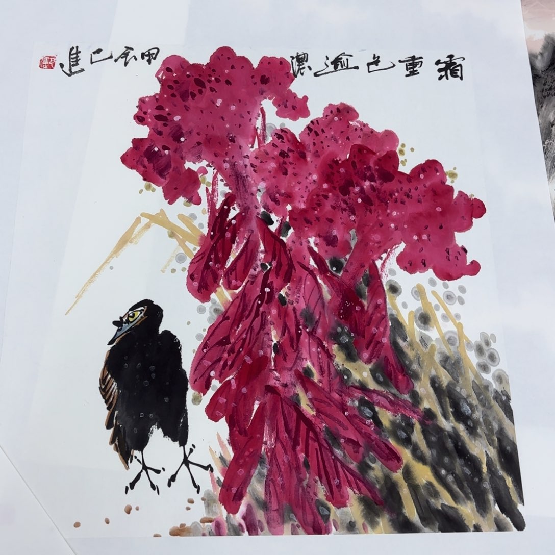 国画天**客第三章巴进斗方花鸟