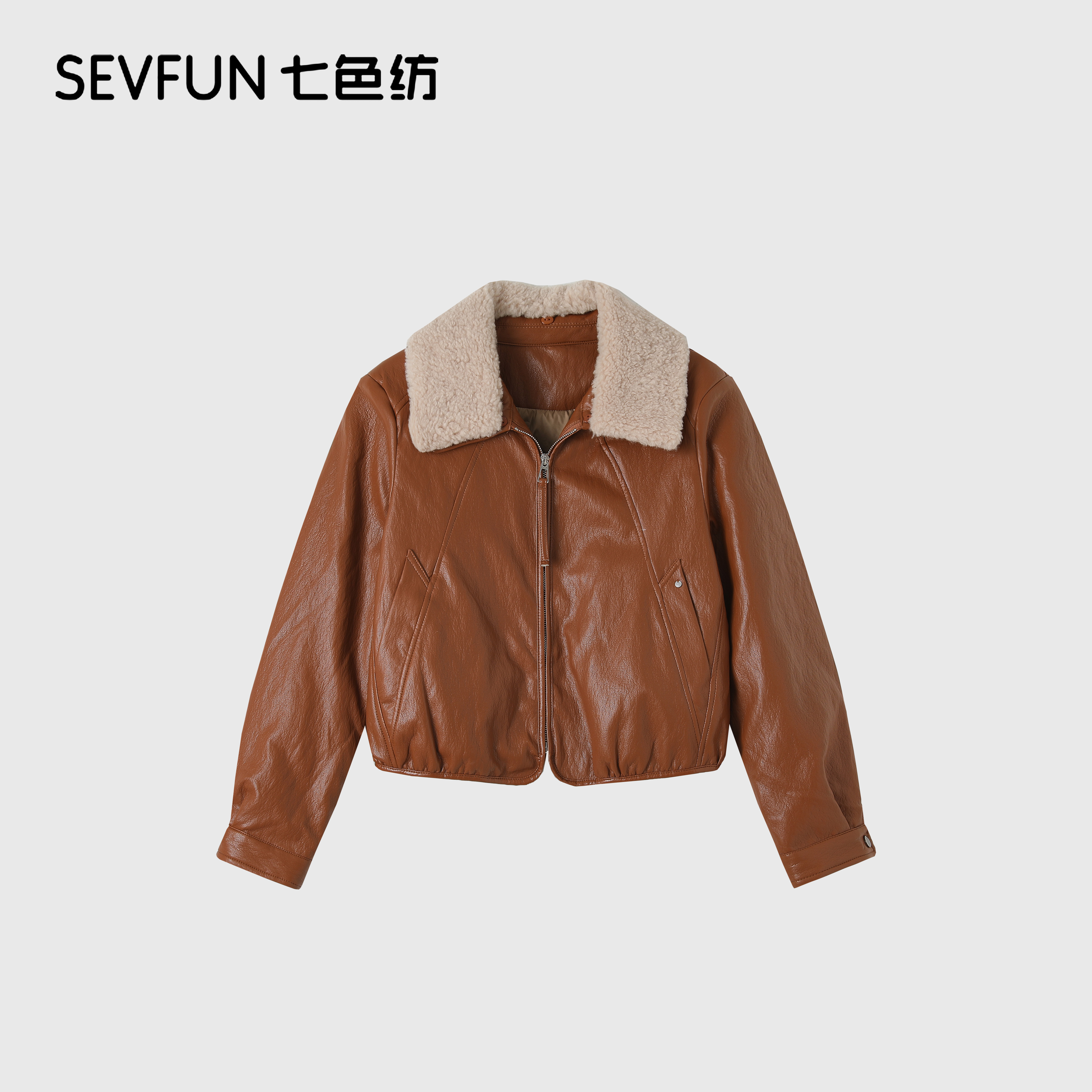 七色纺复古港风飞飞袖水洗宽松型皮衣时尚设计师羽绒外套QSF-1118