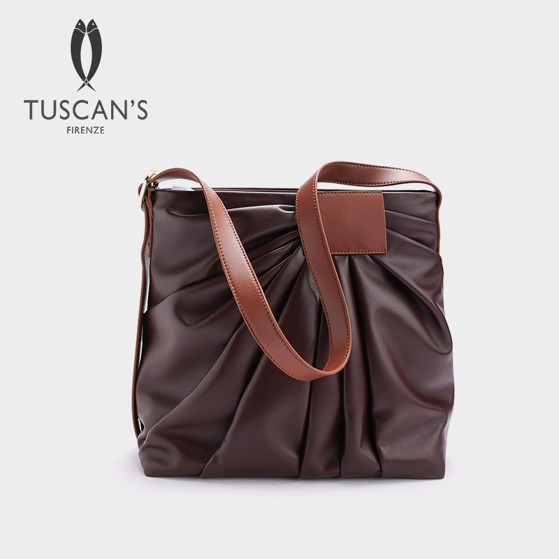 TUSCAN'S新款时尚褶皱羊皮气质百搭单肩斜挎包双鱼女包