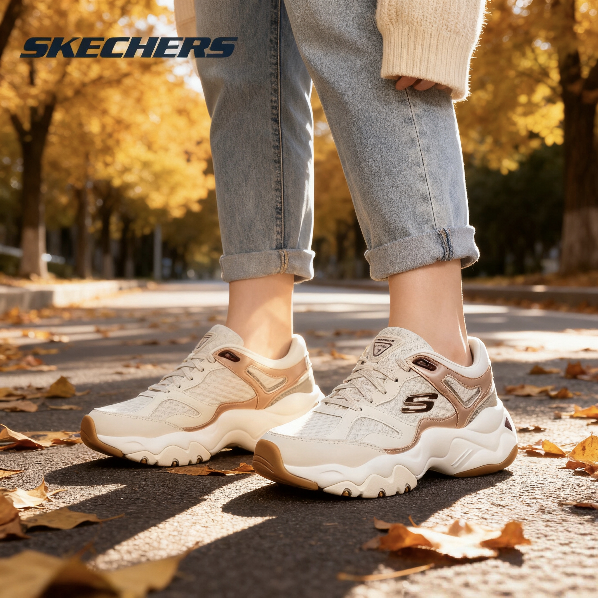 【香槟熊】斯凯奇冬季琥珀流光舒适老爹鞋软底女鞋休闲运动鞋12958