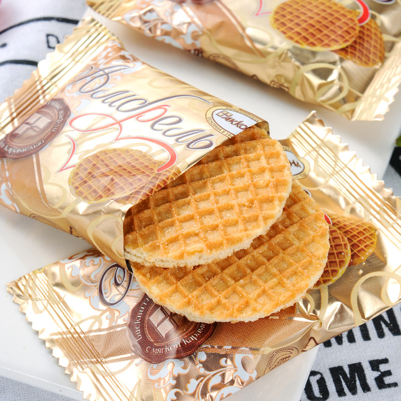 俄罗斯原装进口阿孔特蜂蜜夹心拉丝饼华夫饼瓦夫饼休闲零食358g