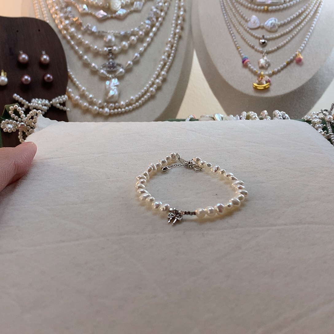 手绳银S925镶嵌淡水珍珠