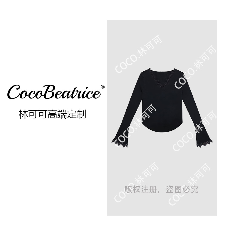 【COCO林可可】秋冬新款打底百搭蕾丝气质针织衫袖口开衩HY825338