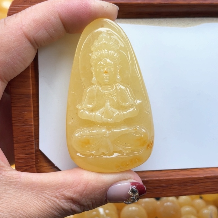 蜜蜡裸石未镶嵌蜜蜡观音吊坠