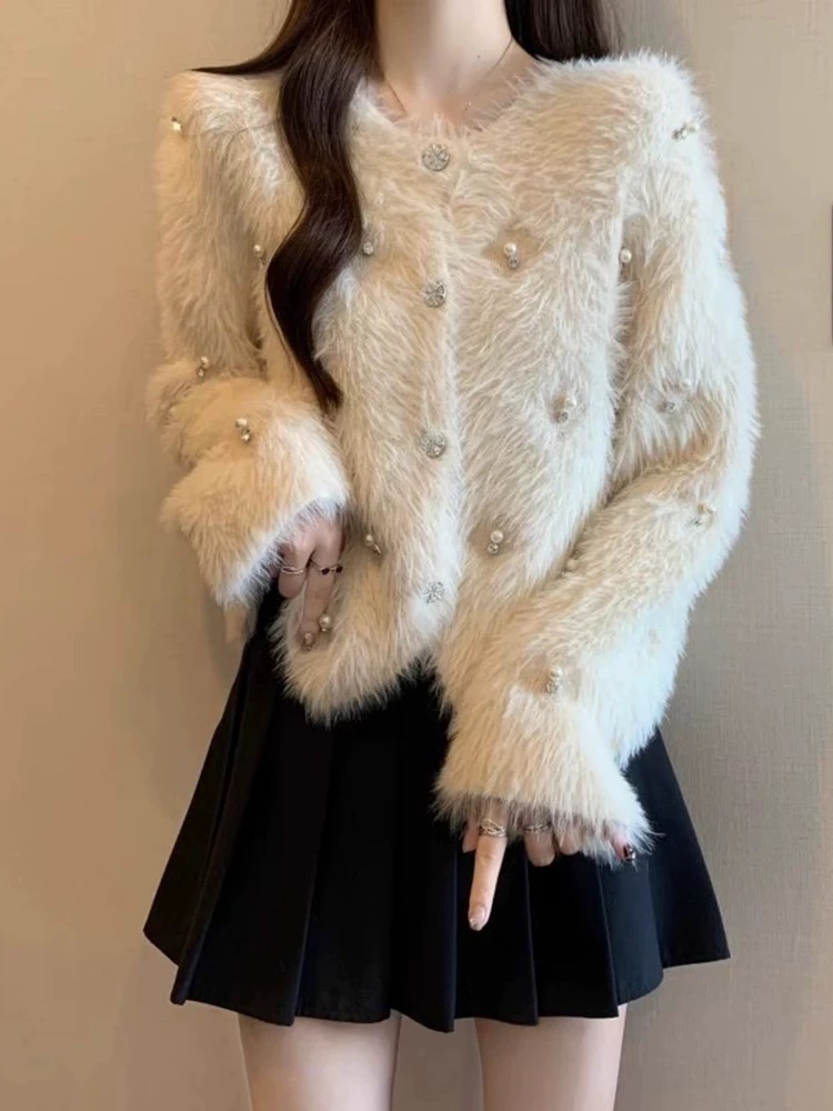 (W61-W120）厚针织毛衣长袖条纹时尚百搭短款上衣套头秋冬毛针织衫