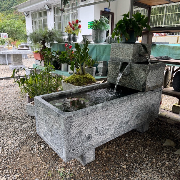 天然花岗岩石两层方缸流水摆件
