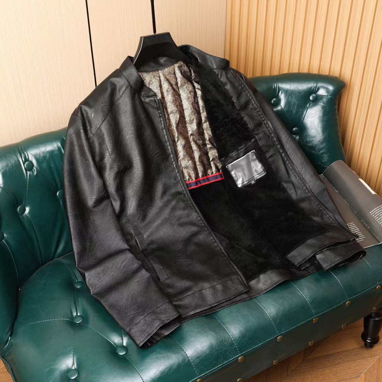 黑金石墨烯蓄热刺绣立领皮衣夹克外套男士上衣PY99-T