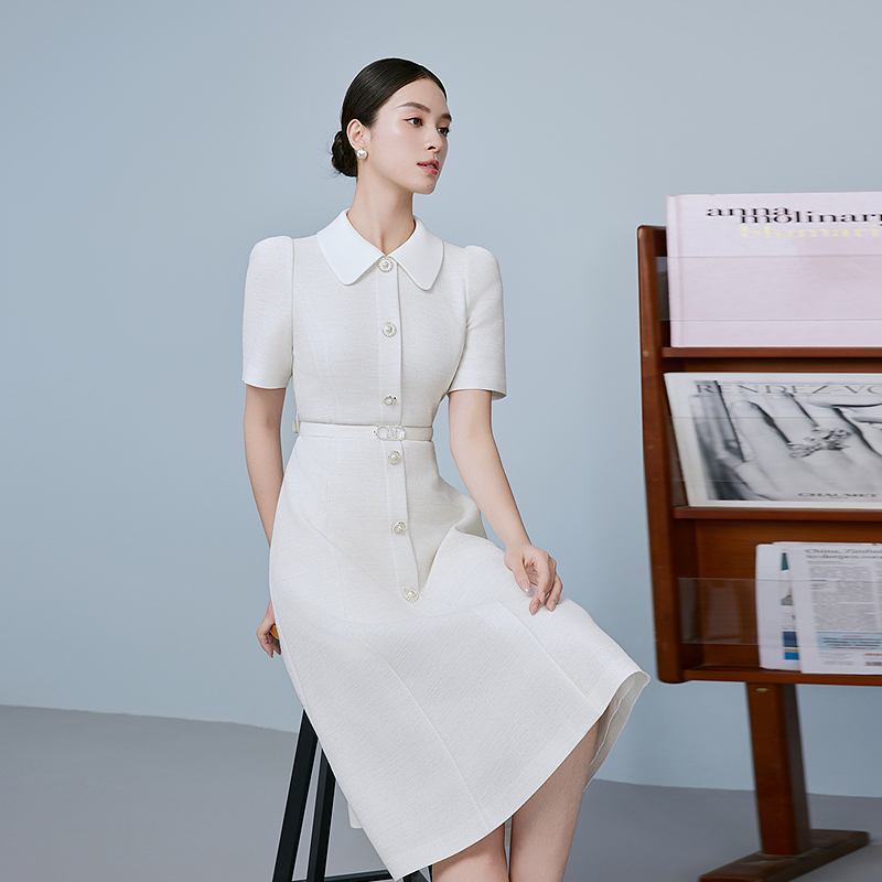 高级感时尚气质连衣裙2025年新款半袖收腰长裙-MOGB02WOP010W11