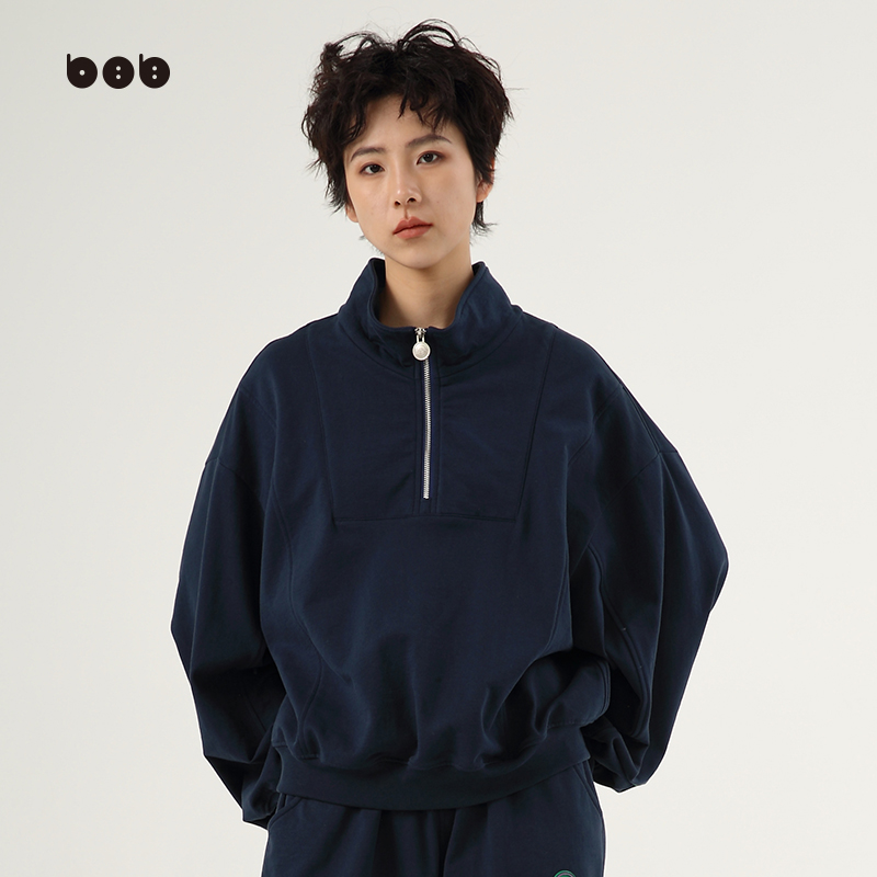 【商场同款】白目自立领卫衣女2024秋冬新品原创设计宽松慵懒上衣