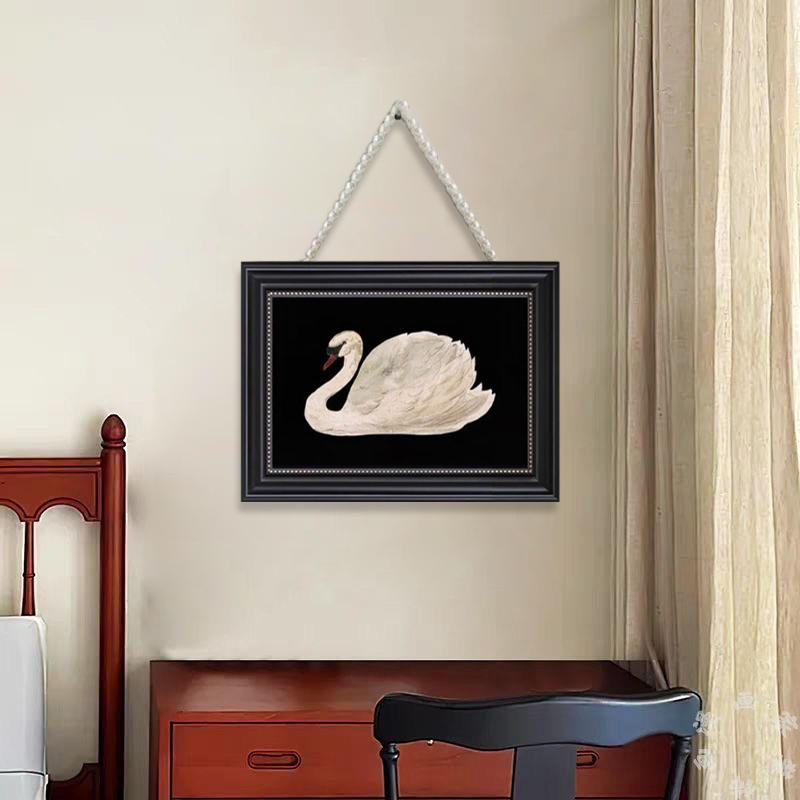天鹅法式古风挂画高级黑白客厅装饰画复古卧室床头餐厅壁画DK23