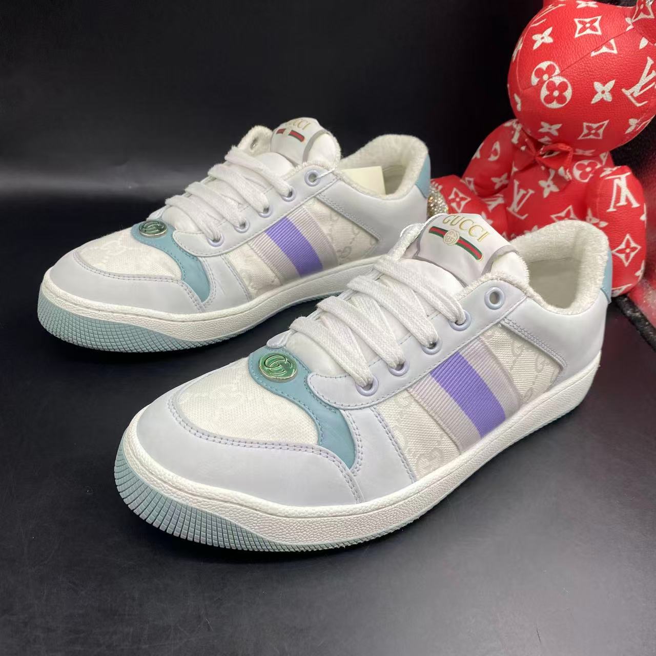 95新 GUCCI/古驰 白蓝时尚休闲舒适脏脏鞋38欧码kke399