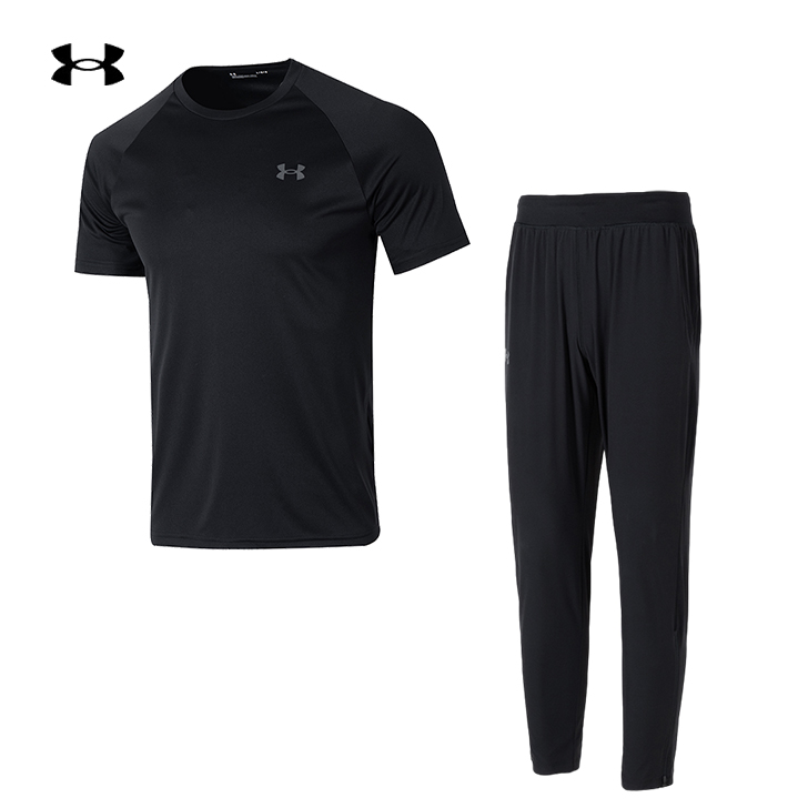 UA安德玛运动套装男装夏季新款快干短袖T恤健身训练修身梭织长裤