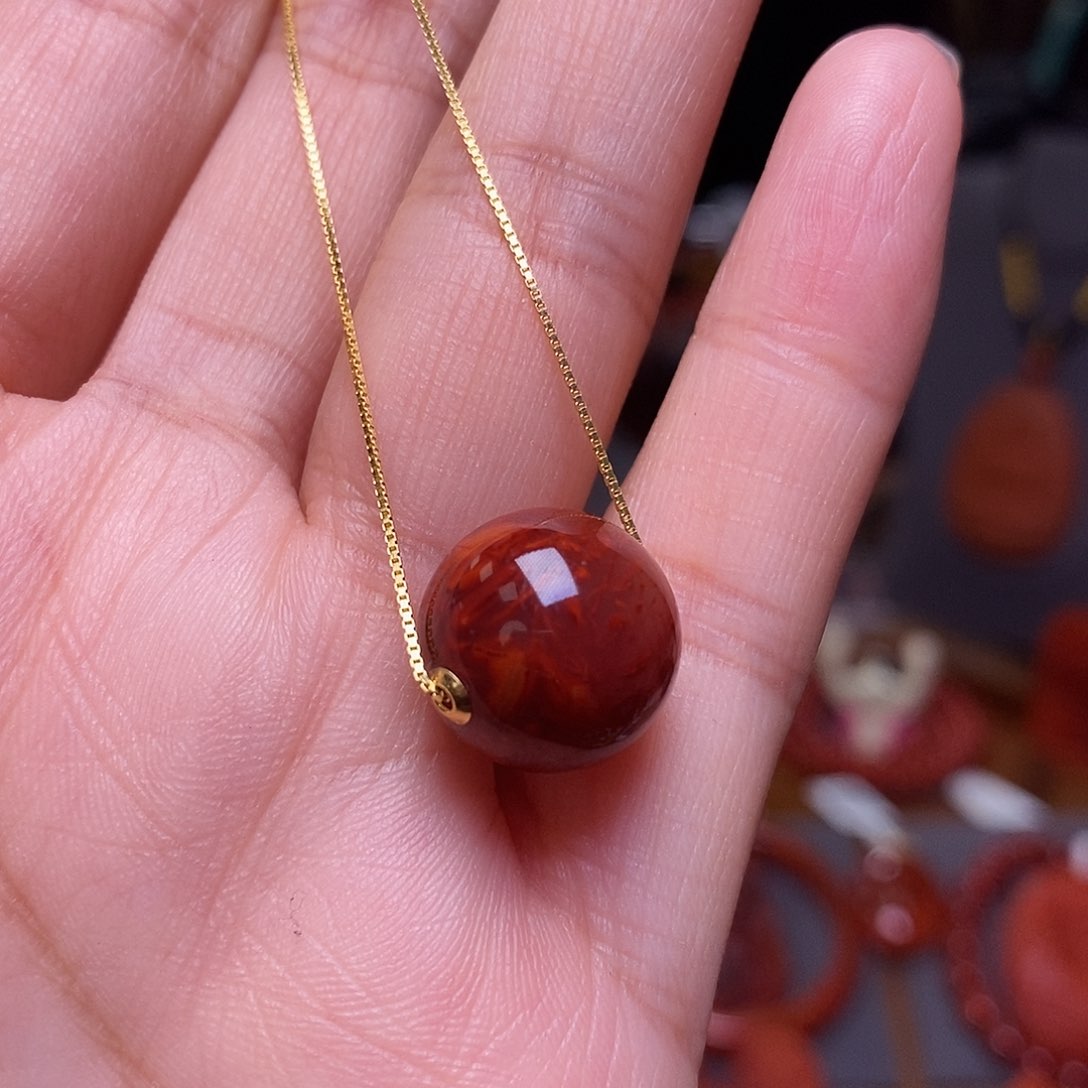 南红玛瑙锁骨链14m m18K金镶嵌