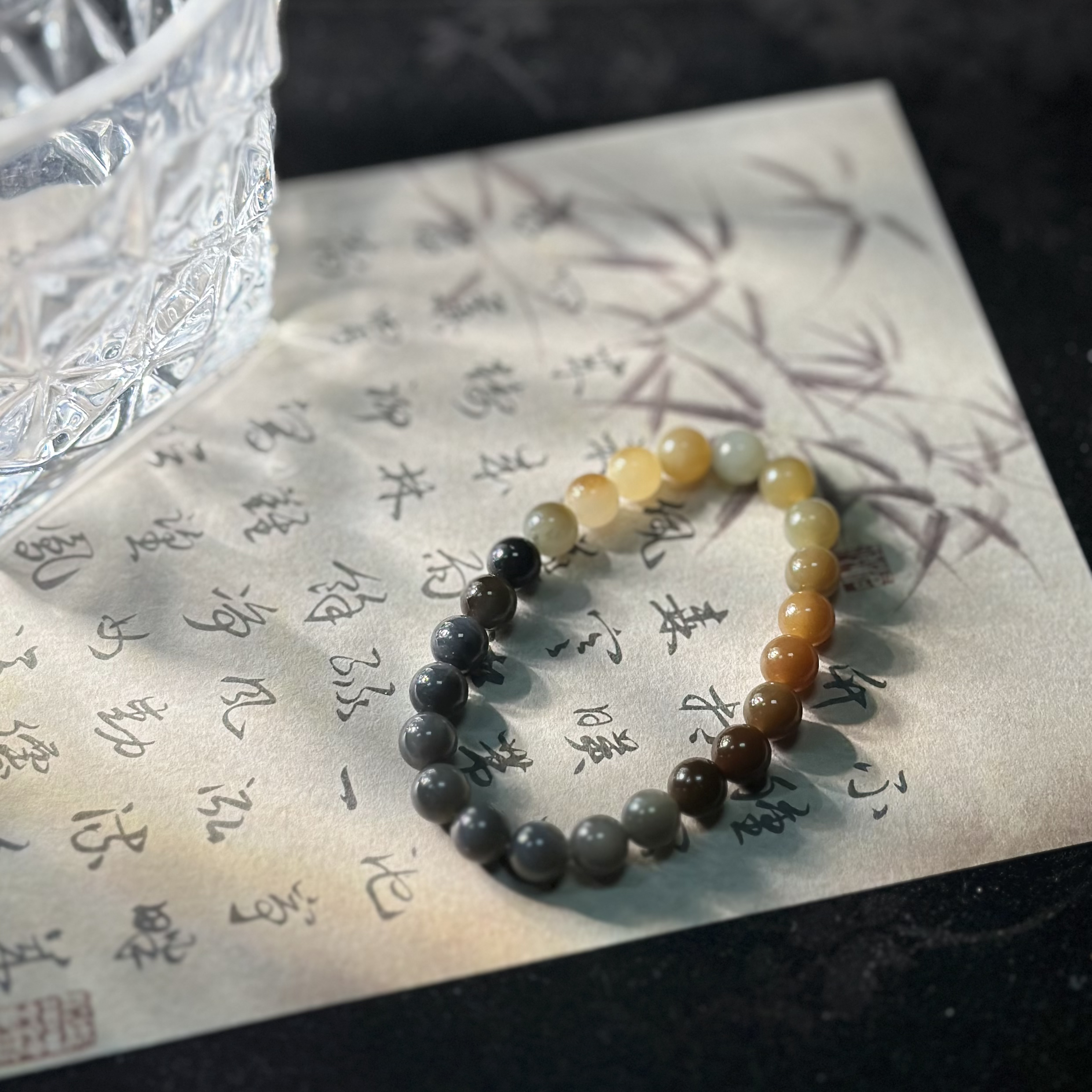 小婵-楼兰三色和田玉多宝异域三彩素圈百搭手串（多样性发一）