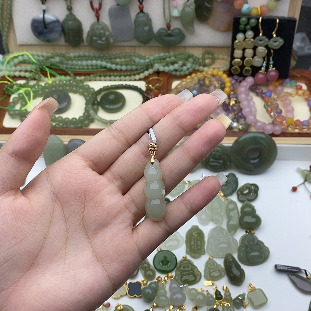 和田玉银S925镶嵌吊坠(不含链)