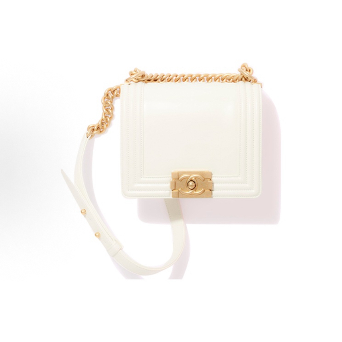 99新 Chanel/香奈儿 22k白金光面荔枝牛皮方形leboy链条包芯片