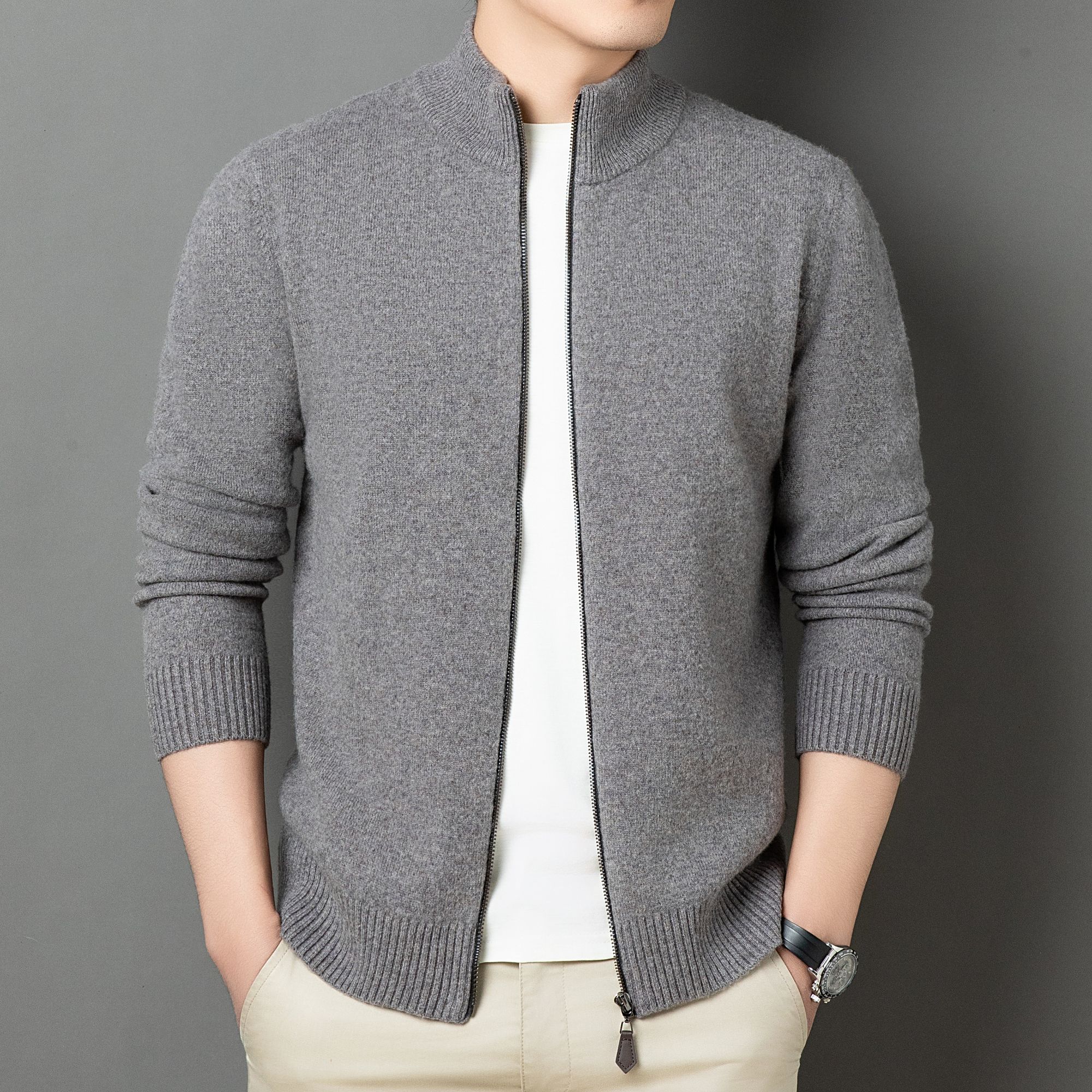 山羊绒绵羊毛混纺针织毛衣羊毛开衫拉链针织羊绒羊毛外套