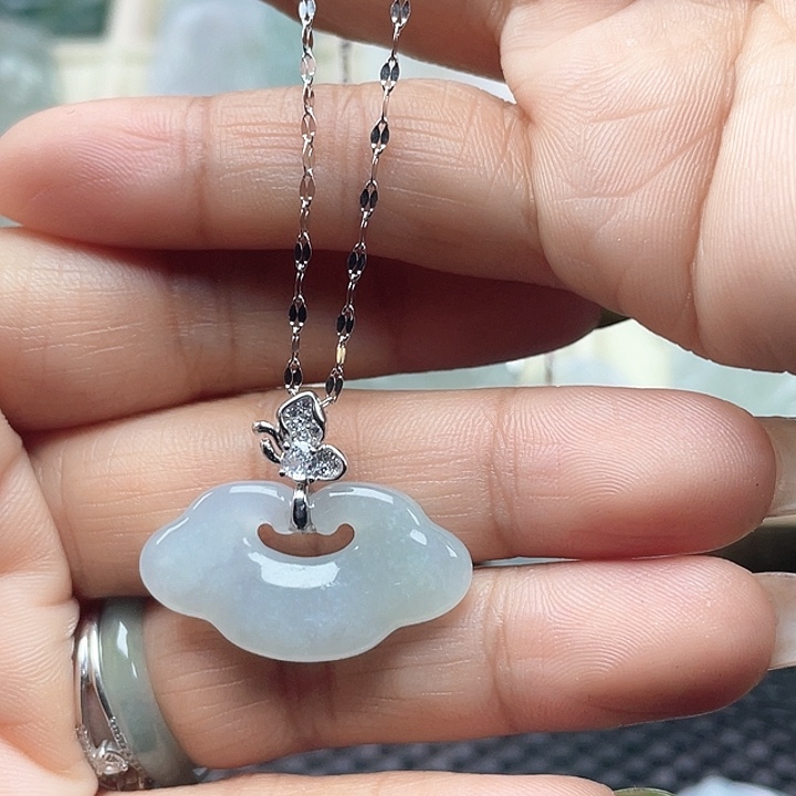 颈饰银S925镶嵌翡翠?****ⁿ天然缅甸翡翠A货如意