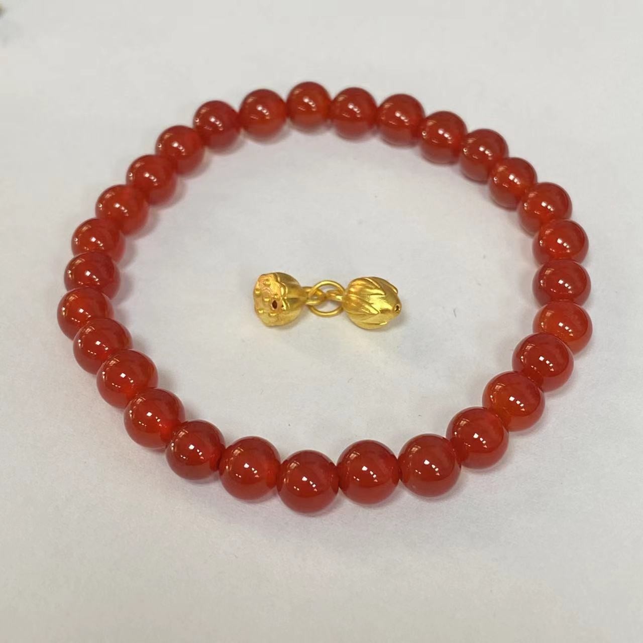 足金999 素色连体两世欢玛 瑙手串@@A259