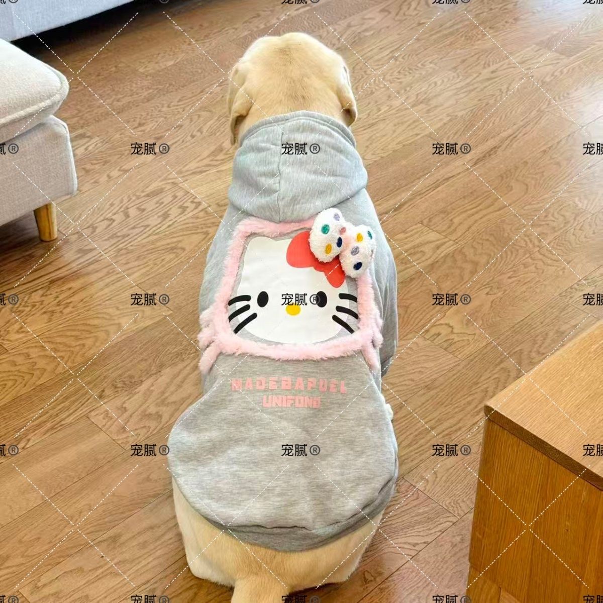 可爱KT猫咪秋冬天加绒拉布拉多衣服金毛萨摩耶哈士奇宠物狗狗衣服