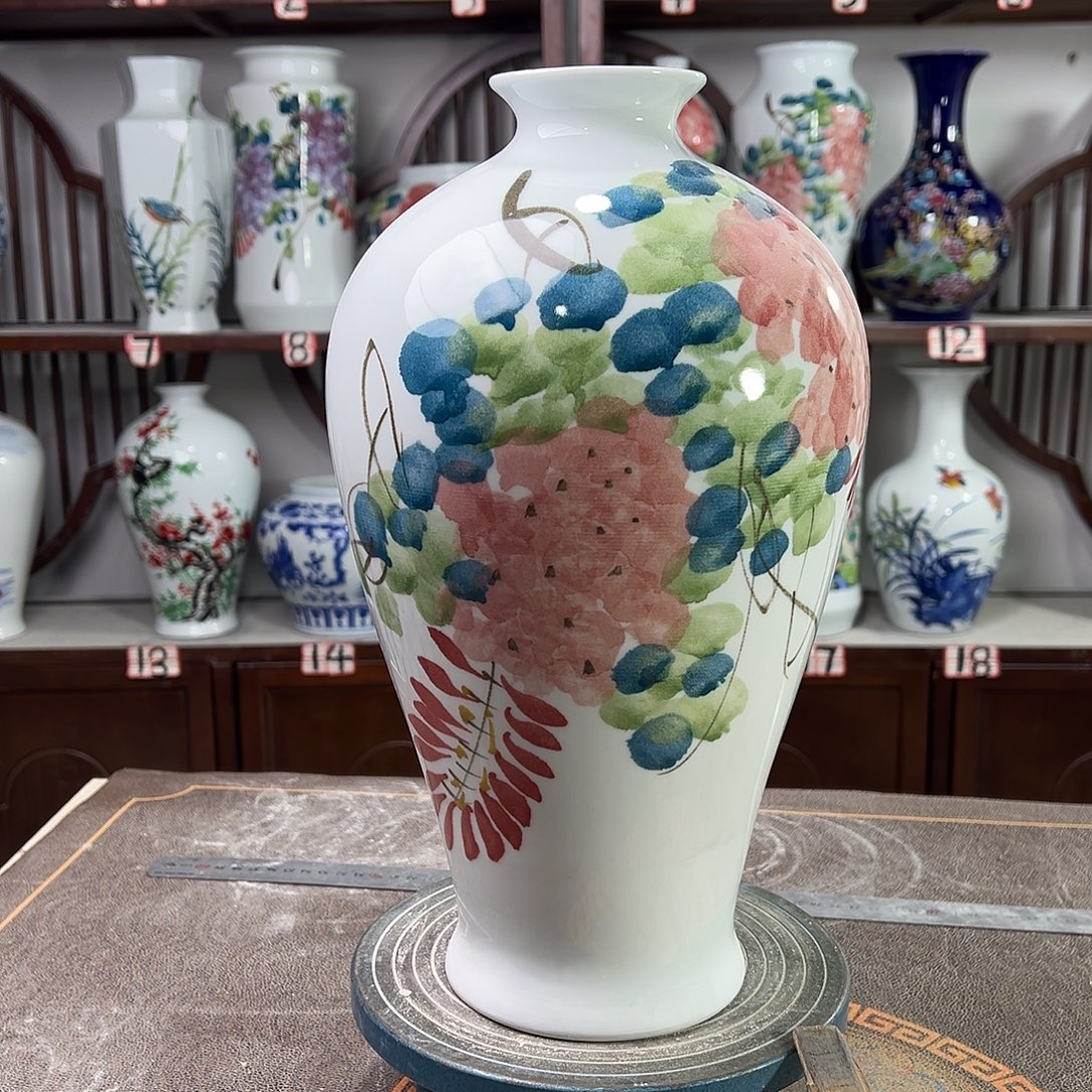 摆件陶景德镇陶瓷梅红紫