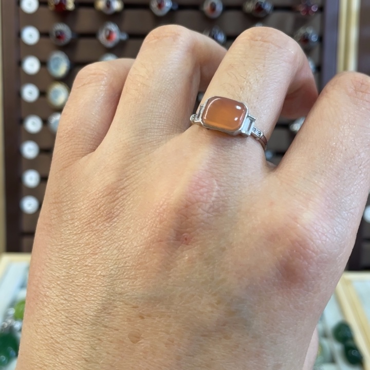 蛇纹石玉戒指银S925镶嵌