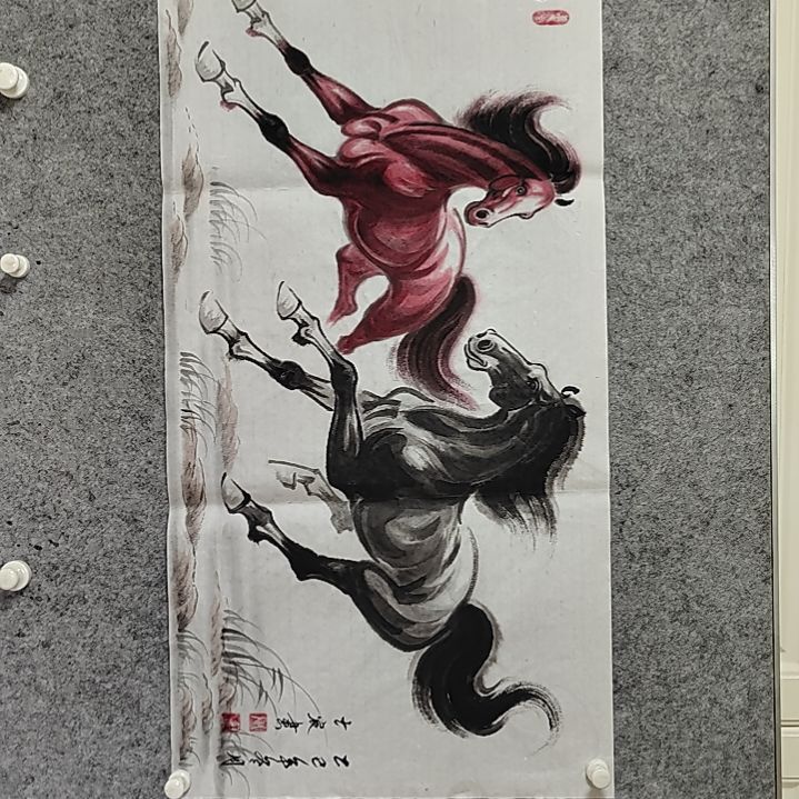 横款周士辰水墨写意骏马图