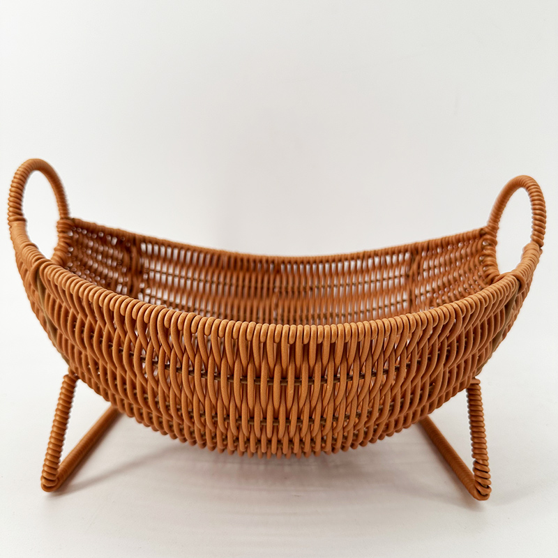 K3棕色旦形创意造型客厅轻奢风水果篮纯手工编织30*25*10