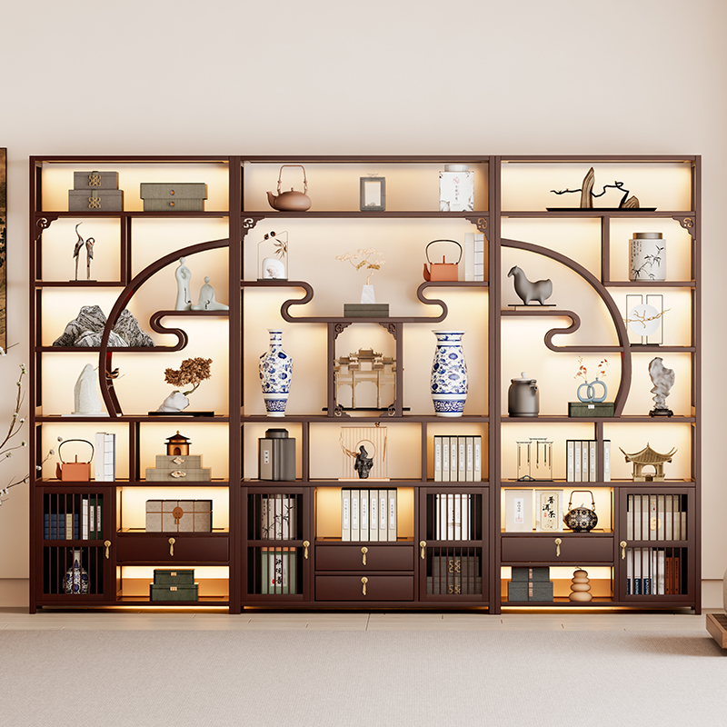 大型博古架中式茶室置物架客厅古董架多宝格茶叶柜酒柜收纳架隔断