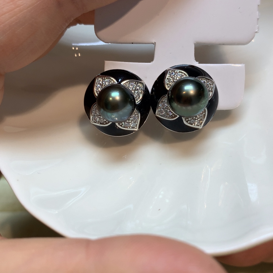 海水珍珠耳饰银S925镶嵌