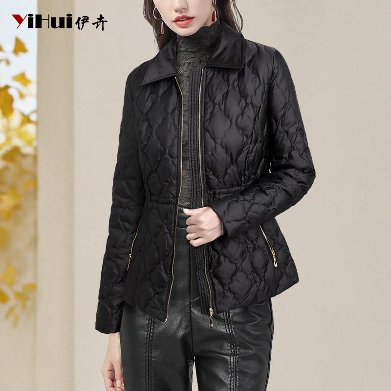 YIHUI伊卉高级时尚翻领白鸭绒羽绒服外套女短款轻薄修身WG256790
