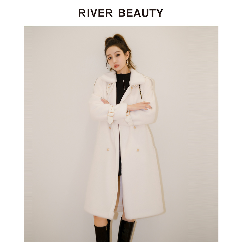 【黄蓉推荐】RB 气质宽松仿貂毛品牌新款双排扣风衣外套 RD21457970