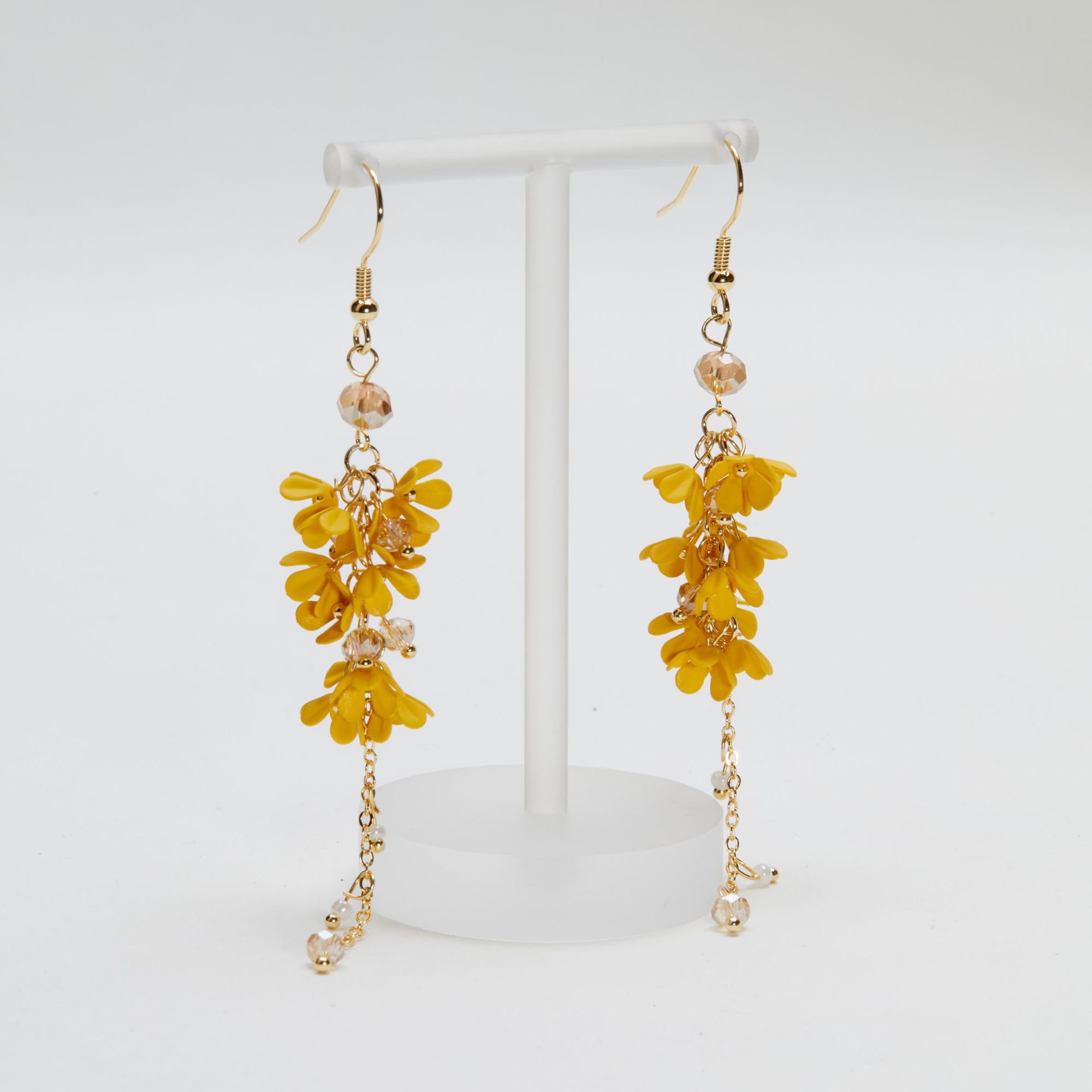 铜合金耳饰 百搭流苏耳钩轻奢金枝玉叶植物花卉金色银色女耳环