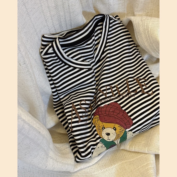 德绒宽松大码小熊印花打底t恤衫