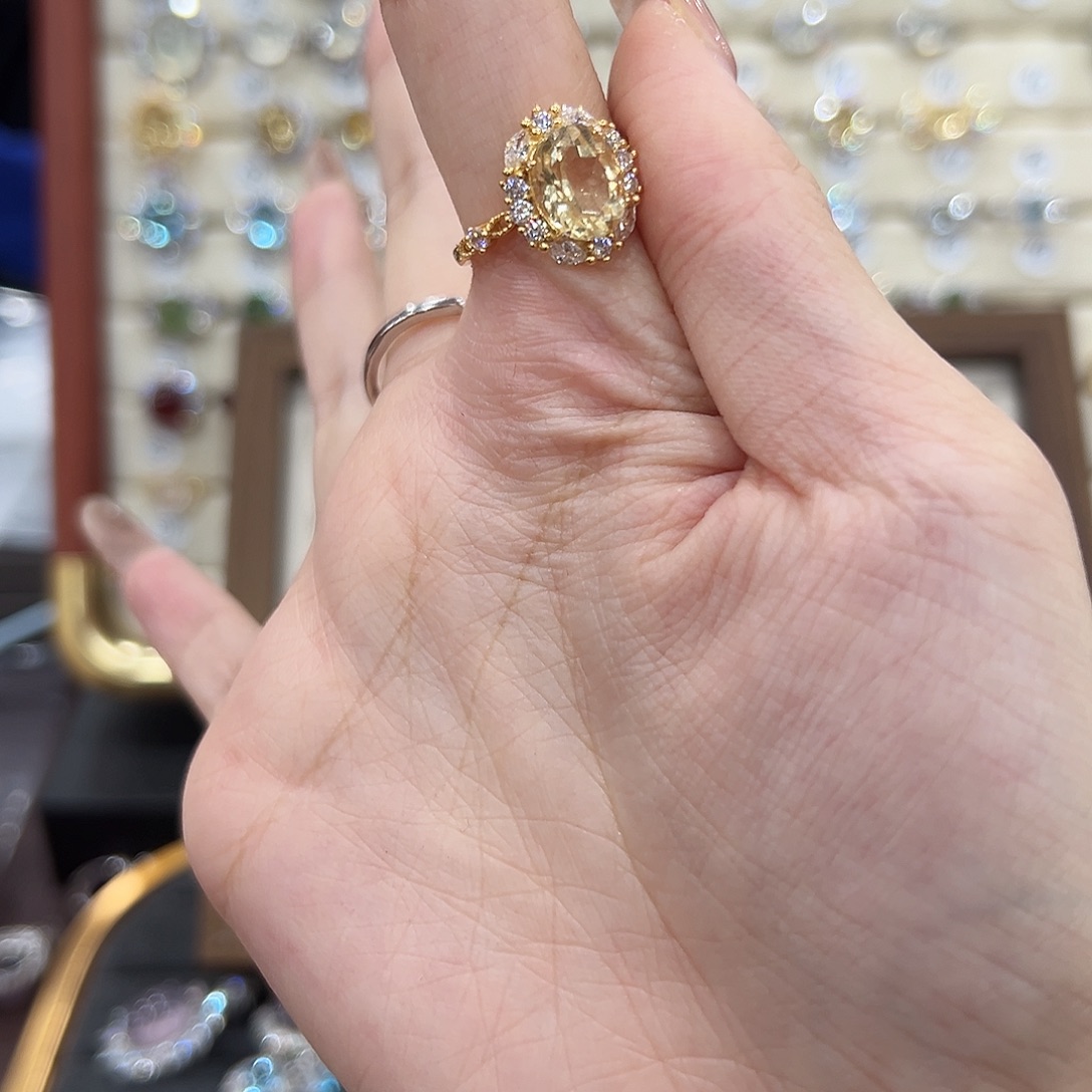 别***！戒指黄晶银S925镀金镶嵌
