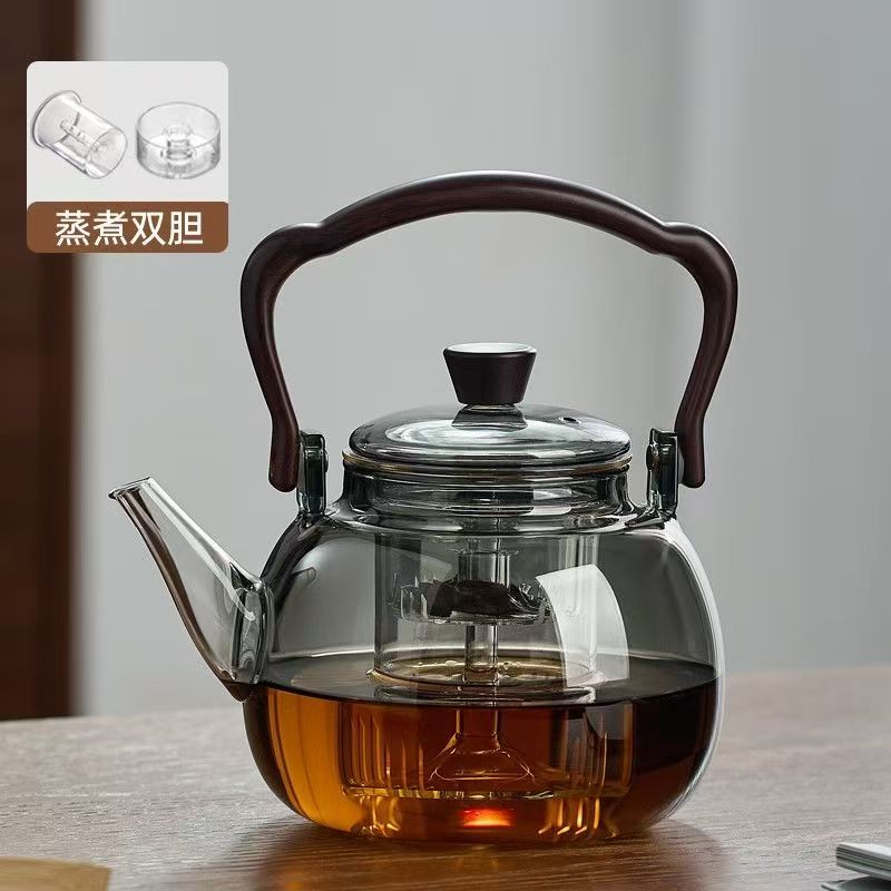 玻璃蒸手工家用加厚大容量煮茶壶泡茶壶高硼硅提梁茶壶玻璃煮茶壶