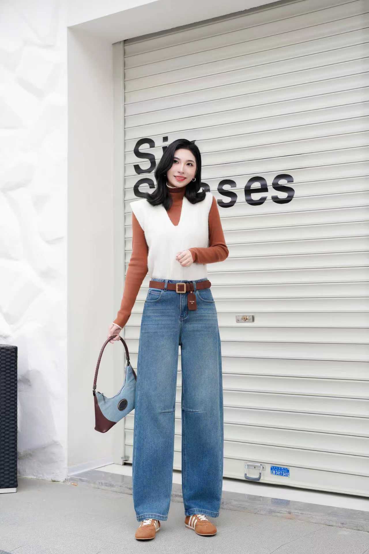 【YANGSHANG】 高腰加绒不臃肿显瘦牛仔弯刀裤 BB5760