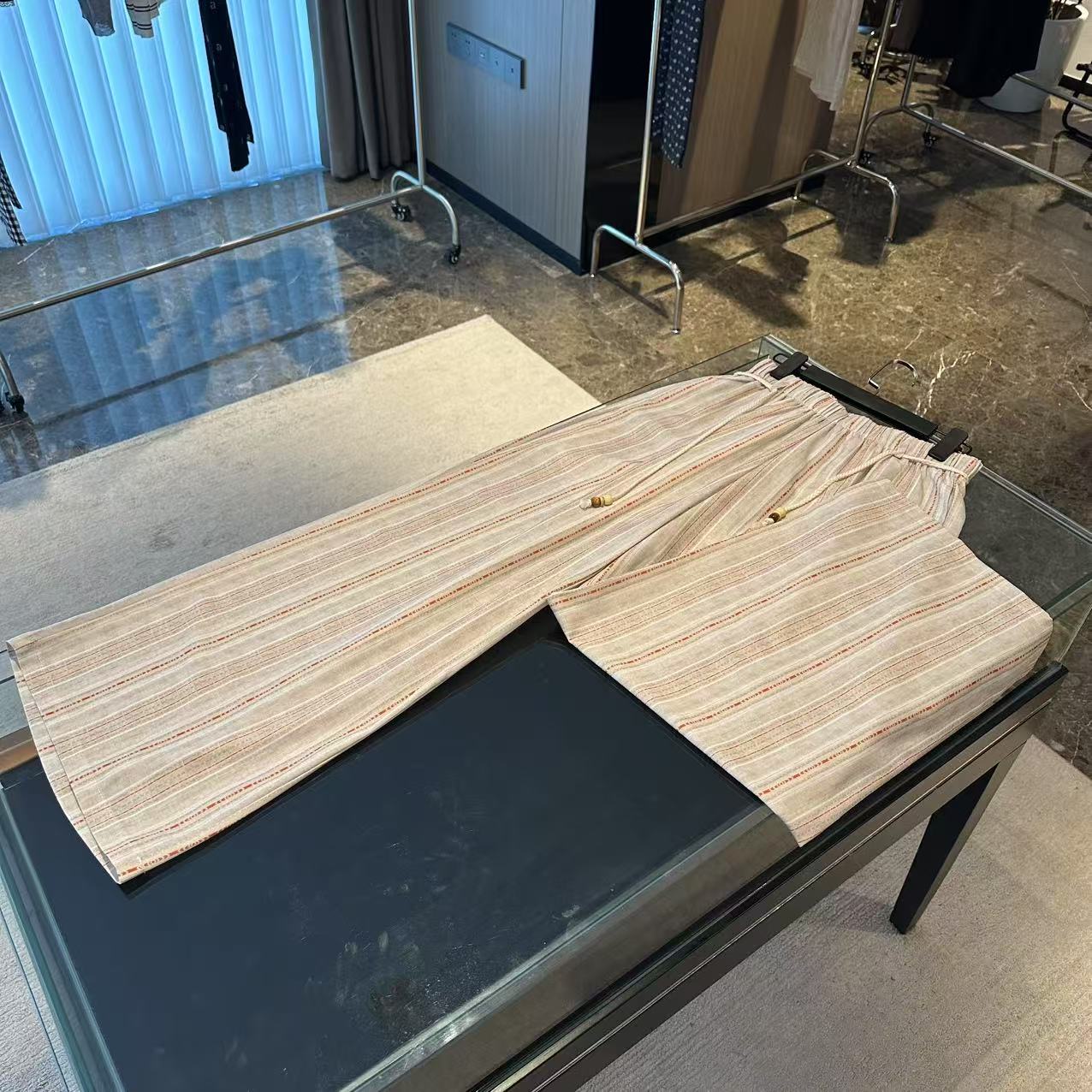 慵懒风串珠系带阔腿休闲直筒裤