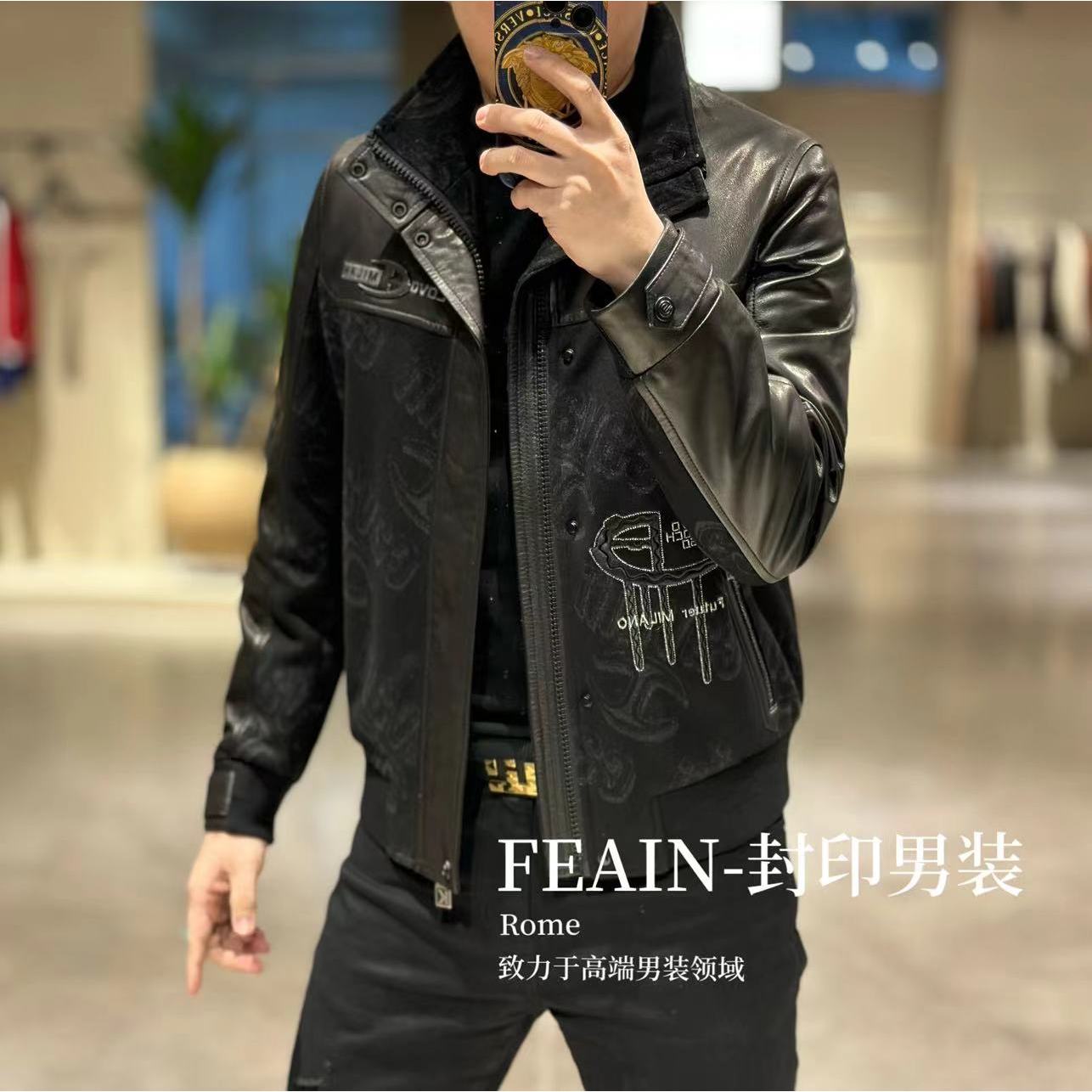 【乔治·雷迪尼】高端男士定制山羊皮拼接立领鹅绒服羽绒服0105-2