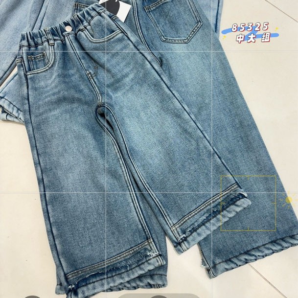 冬季新款女童大童加绒加厚设计感毛边水洗牛仔裤