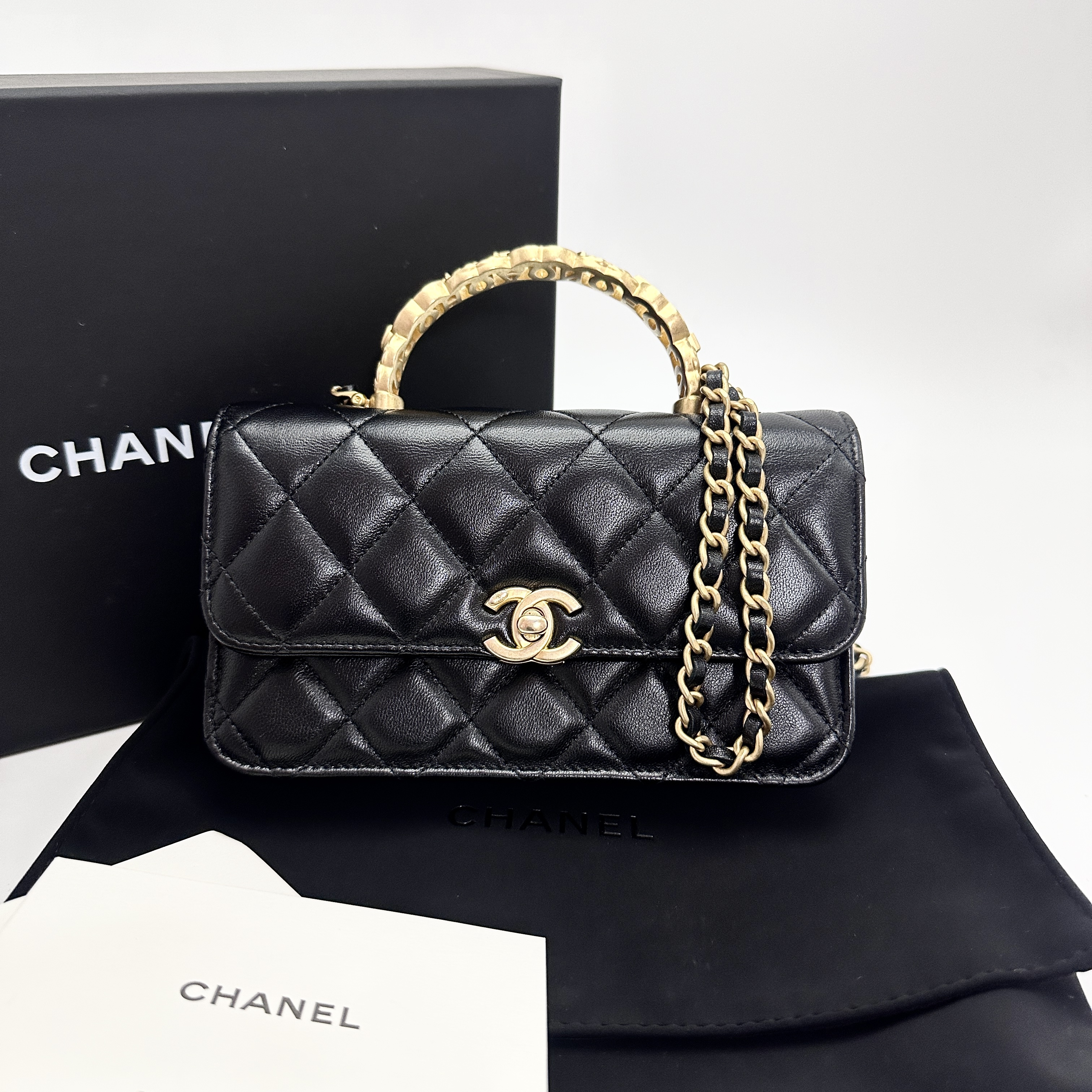 95新 Chanel/香奈儿 24S黑金手柄WOC手提单肩斜挎包 51108